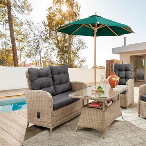 Destiny Gartenlounge-Set MERANO, (11-tlg., 1x 2er Sofa, 2x Sessel, 1x Tisch, inkl. Auflagen), Aluminium, Polyrattan