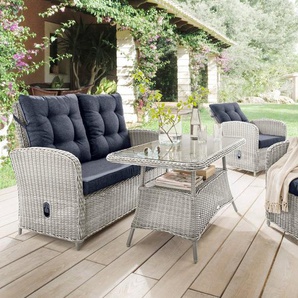 Destiny Gartenlounge-Set MERANO, (11-tlg., 1x 2er Sofa, 2x Sessel, 1x Tisch, inkl. Auflagen), Aluminium, Polyrattan