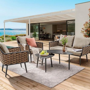 Destiny Gartenlounge-Set RAVENNA, (12-tlg., 1x 2er Sofa, 2x Sessel, 2x Tisch, inkl. Auflagen), Aluminium, Olefin-Rope