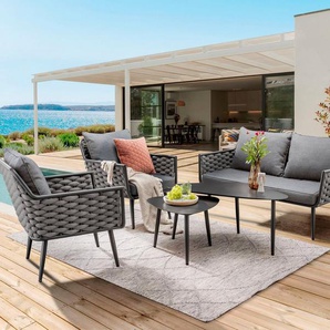 Destiny Gartenlounge-Set RAVENNA, (12-tlg., 1x 2er Sofa, 2x Sessel, 2x Tisch, inkl. Auflagen), Aluminium, Olefin-Rope