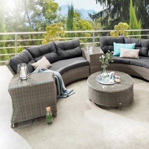 Destiny Gartenlounge-Set RIO, (Set, 18-tlg., 2x Schenkel, 1x Tisch, 3x Beistelltisch, inkl. Auflagen), Loungeset halbrund, 2 Sofa, 3 Beistelltische, 1 Tisch Ø 90x38cm