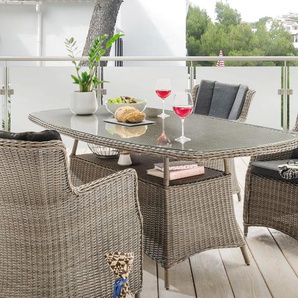 Destiny Gartentisch LUNA (1x Tisch), Polyrattan, oval 200x100x75cm, mit aufgelegter Glasplatte