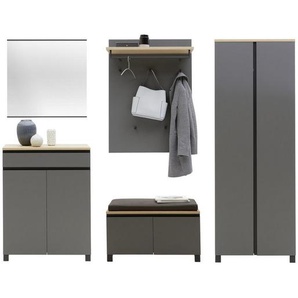 Dieter Knoll Garderobe, Anthrazit, Grau, Eiche, Holz, Metall, Holzwerkstoff, 6-teilig, Balkeneiche, furniert, 260x193x40 cm, Goldenes M, Made in Germany, DGM-Klimapakt, Garderobe, Garderoben-Sets