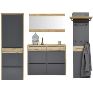 Dieter Knoll Garderobe, Grau, Eiche, Holz, Holzwerkstoff, 4-teilig, Eiche, furniert, massiv, 270x200x32 cm, Goldenes M, Made in Germany, DGM-Klimapakt, Garderobe, Garderoben-Sets