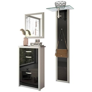 Dieter Knoll Garderobe, Schwarz, Alu, Metall, Glas, Holzwerkstoff, 3-teilig, 130x195x36 cm, Garderobe, Garderoben-Sets