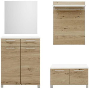 Dieter Knoll Garderobe, Weiß, Eiche, Holz, Holzwerkstoff, 5-teilig, Balkeneiche, furniert, 185x193x40 cm, Goldenes M, Made in Germany, DGM-Klimapakt, Garderobe, Garderoben-Sets