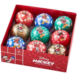 Disney Christbaumkugel-Set Mickey and friends, Blau, Grün, Rot, Kunststoff, 9-teilig, 7.5x7.5x7.5 cm, Dekoration, Weihnachtsdekoration, Weihnachtsbaumschmuck, Weihnachtskugeln