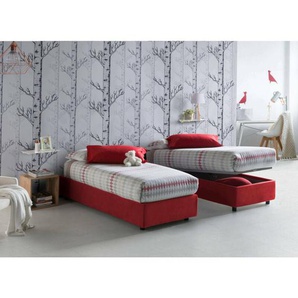 Einzelbett Dmeol, Containerbett mit Stoffbespannung, 100% Made in Italy, Frontöffnung, mit Matratze Cm 90x190 enthalten, Rot - Dmora