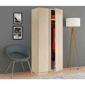 Garderobe Orange, Schlafzimmer Kleiderschrank mit 2 Flügeltüren, Schlafzimmermöbel mit 1 Einlegeboden und Kleiderstange, cm 82x52h180, Eiche - Dmora