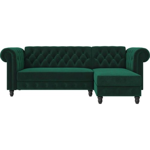 Dorel Home Ecksofa Felix, L-Form, 241 cm (Liegefl.108x195 cm), Recamiere tauschbar, verstellb. Rückenlehne, Bett-Funktion, Velours, Kunstleder, Vintage