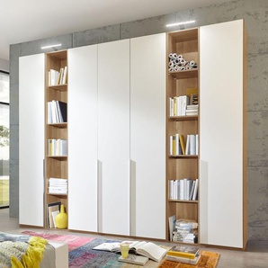 Drehtüren-Kleiderschrank Morolo, weiß, 4 Türen + 2 Regale