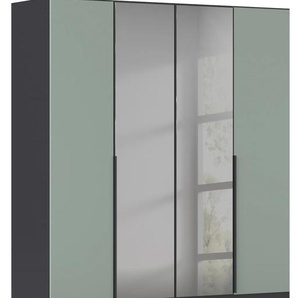 Drehtürenschrank INOSIGN Ferris Schrank Breite 2,10m BESTSELLER Schlafzimmerschrank Schränke Gr. B/H/T: 181cm x 210cm x 54cm, BASIC, grün (graumetallic/salbei) Kleiderschrank mit Spiegel in den Ausführungen BASICCLASSICPREMIUM