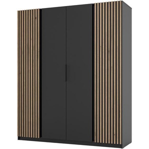 Drehtürenschrank mit Lamellen KAYA III 200 cm Eiche evoke+schwarz+eiche evoke