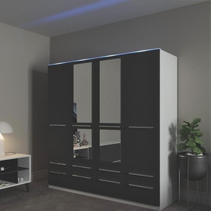 Drehtürenschrank PRIESS Barcelona Schränke Gr. B/H/T: 185cm x 193cm x 54cm, mit Spiegel, mit Beleuchtung, 4 St., schwarz (schwarz/weiß) in vielen Farben und Ausführungen