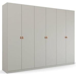 Drehtürenschrank RAUCH Homey by Quadra Spin Schränke Gr. B/H/T: 271cm x 210cm x 54cm, 6 St., grau (seidengrau) mit Grifflaschen aus weichem, cognacbraunem Leder