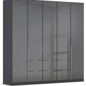 Drehtürenschrank RAUCH Kleiderschrank Kleiderschränke Schrank Garderobe AGORDO mit Glasfront Schränke Gr. B/H/T: 226cm x 229cm x 54cm, 5 St., grau (graumetallic/glas basalt) mit Außenschubkästen, in 6 Breiten und 2 Höhen MADE IN GERMANY