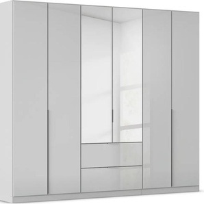 Drehtürenschrank RAUCH Kleiderschrank Kleiderschränke Schrank Garderobe AGORDO mit Glasfront Schränke Gr. B/H/T: 271cm x 229cm x 54cm, 6 St., grau (seidengrau/glas seidengrau) mit Außenschubkästen, in 6 Breiten und 2 Höhen MADE IN GERMANY