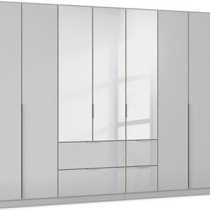 Drehtürenschrank RAUCH Kleiderschrank Kleiderschränke Schrank Garderobe AGORDO mit Glasfront Schränke Gr. B/H/T: 315cm x 210cm x 54cm, 7 St., grau (seidengrau/glas seidengrau) mit Außenschubkästen, in 6 Breiten und 2 Höhen MADE IN GERMANY