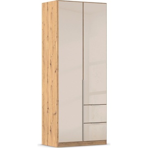 Drehtürenschrank RAUCH Kleiderschrank Kleiderschränke Schrank Garderobe AGORDO mit Glasfront Schränke Gr. B/H/T: 91cm x 229cm x 54cm, 2 St., beige (eiche artisan/glas champagner) mit Außenschubkästen, in 6 Breiten und 2 Höhen MADE IN GERMANY