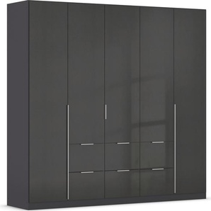 Drehtürenschrank RAUCH Kleiderschrank Schrank Garderobe AGORDO mit Dekor- oder Hochglanzfront Schränke Gr. B/H/T: 226 cm x 210 cm x 54 cm, 5 St., grau (graumetallic, hochglanz effektgrau) mit Außenschubkästen, in 6 Breiten und 2 Höhen MADE IN GERMANY