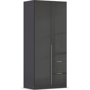 Drehtürenschrank RAUCH Kleiderschrank Schrank Garderobe AGORDO mit Dekor- oder Hochglanzfront Schränke Gr. B/H/T: 91cm x 210cm x 54cm, 2 St., grau (graumetallic/hochglanz effektgrau) mit Außenschubkästen, in 6 Breiten und 2 Höhen MADE IN GERMANY