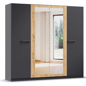 Drehtürenschrank RAUCH Kleiderschrank Schrank Garderobe Garderobenschrank Stauraumwunder MODI Schränke Gr. B/H/T: 226 cm x 210 cm x 54 cm, Mit Spiegel, grau (graumetallic, eiche artisan) inkl. Stoff-Organizer mit 6 Fächern optionaler Spiegel MADE IN