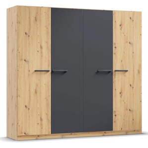 Drehtürenschrank RAUCH Kleiderschrank Schrank Garderobe Garderobenschrank Stauraumwunder MODI Schränke Gr. B/H/T: 226 cm x 210 cm x 54 cm, Ohne Spiegel, grau (eiche artisan, graumetallic) inkl. Stoff-Organizer mit 6 Fächern optionaler Spiegel MADE IN