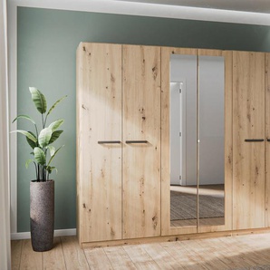 Drehtürenschrank RAUCH Kleiderschrank Schrank Garderobe Garderobenschrank Stauraumwunder MODI Schränke Gr. B/H/T: 271cm x 210cm x 54cm, Mit Spiegel, braun (eiche artisan) inkl. Stoff-Organizer mit 6 Fächern optionaler Spiegel MADE IN GERMANY