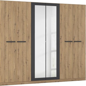 Drehtürenschrank RAUCH Kleiderschrank Schrank Garderobe Garderobenschrank Stauraumwunder MODI Schränke Gr. B/H/T: 271cm x 210cm x 54cm, Mit Spiegel, grau (eiche artisan/graumetallic) inkl. Stoff-Organizer mit 6 Fächern optionaler Spiegel MADE IN GERMANY