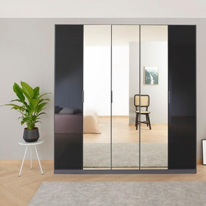 Drehtürenschrank RAUCH Kleiderschrank Schrank Garderobe KOLUNA mit Glastüren und Spiegel Schränke Gr. B/H/T: 226cm x 229cm x 54cm, 5 St., grau (graumetallic/glas basalt) inkl. 2 Innenschubladen sowie extra Einlegeböden MADE IN GERMANY