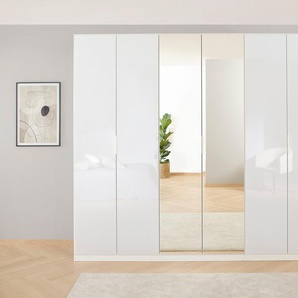 Drehtürenschrank RAUCH Kleiderschrank Schrank Garderobe KOLUNA mit Glastüren und Spiegel Schränke Gr. B/H/T: 271cm x 229cm x 54cm, 6 St., weiß (alpinweiß/glas kristallweiß) inkl. 2 Innenschubladen sowie extra Einlegeböden MADE IN GERMANY