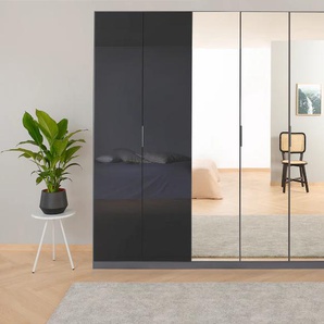 Drehtürenschrank RAUCH Kleiderschrank Schrank Garderobe KOLUNA mit Glastüren und Spiegel Schränke Gr. B/H/T: 315 cm x 210 cm x 54 cm, 7 St., grau (graumetallic, glas basalt) inkl. 2 Innenschubladen sowie extra Einlegeböden MADE IN GERMANY