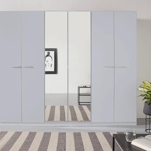 Drehtürenschrank RAUCH Kleiderschrank Schrank Garderobe TOPSELLER OTELI inkl. Inneneinteilung Schränke Gr. B/H/T: 270cm x 210cm x 54cm, Mit Spiegel, grau (seidengrau) mit 3 Innenschubladen extra Böden optional Spiegel MADE IN GERMANY