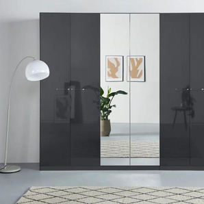 Drehtürenschrank RAUCH Kleiderschrank Schrank Garderobe TOPSELLER OTELI inkl. Inneneinteilung Schränke Gr. B/H/T: 270cm x 229cm x 54cm, Mit Spiegel, grau (graumetallic/hochglanz effektgrau) mit 3 Innenschubladen extra Böden optional Spiegel MADE IN