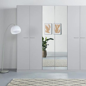 Drehtürenschrank RAUCH Kleiderschrank Schrank Garderobe TOPSELLER OTELI inkl. Inneneinteilung Schränke Gr. B/H/T: 270 cm x 229 cm x 54 cm, Mit Spiegel, grau (seidengrau) mit 3 Innenschubladen extra Böden optional Spiegel MADE IN GERMANY