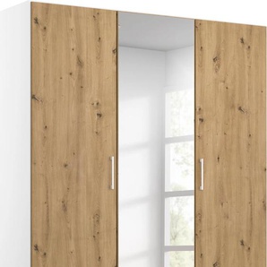 Drehtürenschrank RAUCH Kleiderschrank Schrank Garderobe Wäscheschrank COSMO Schränke Gr. B/H/T: 136 cm x 197 cm x 54 cm, Mit Spiegel, weiß (alpinweiß, eiche artisan) mit zusätzlichen Einlegeböden, Metallgriffe in Weiß MADE IN GERMANY