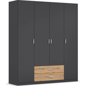 Drehtürenschrank RAUCH Kleiderschrank Schrank Garderobe Wäscheschrank GAMMA in 3 Breiten Schränke Gr. B/H/T: 181cm x 210cm x 54cm, 4 St., grau (graumetallic/eiche artisan) mit 6 Schubladen, in schlichtem Design TOPSELLER MADE IN GERMANY