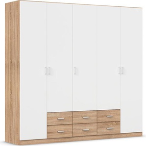 Drehtürenschrank RAUCH Kleiderschrank Schrank Garderobe Wäscheschrank GAMMA in 3 Breiten Schränke Gr. B/H/T: 226cm x 210cm x 54cm, 5 St., weiß (eiche sonoma/alpinweiß) mit 6 Schubladen, in schlichtem Design TOPSELLER MADE IN GERMANY