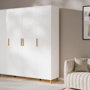 Drehtürenschrank RAUCH Kleiderschrank Schrank Garderobe Wäscheschrank SHINJO Schränke Gr. B/H/T: 187cm x 203cm x 53cm, 4 St., weiß (alpinweiß) Griffe und Füße aus Massivholz, viel Stauraum MADE IN GERMANY