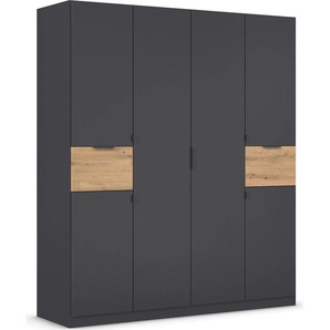 Drehtürenschrank RAUCH Kleiderschrank Schrank Garderobe Wäscheschrank TICAO mit 2 Schubladen Schränke Gr. B/H/T: 181cm x 210cm x 54cm, 6 St., grau (graumetallic/eiche artisan) die in der Höhe variabel positioniert werden können MADE IN GERMANY