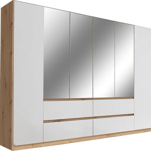 Drehtürenschrank RAUCH Kleiderschrank Schrank mit Spiegel Garderobe Garderobenschrank MAINZ Schränke Gr. B/H/T: 271cm x 210cm x 54cm, 6 St., weiß (eiche artisan/alpinweiß) grifflose Front mit Spiegel, Außentüren Push-to-Open Funktion