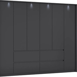 Drehtürenschrank RAUCH Mainz mit Passepartout Schränke Gr. B/H/T: 275cm x 212cm x 58cm, Mit Beleuchtung, 6 St., grau (graumetallic) optional mit Beleuchtung, Außentüren Push-to-Open Funktion