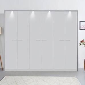 Drehtürenschrank RAUCH Oteli Schränke Gr. B/H/T: 275cm x 212cm x 58cm, mit Beleuchtung, 6 St., grau (seidengrau) inkl. Passepartout optional mit Beleuchtung