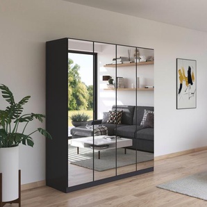 Drehtürenschrank RAUCH Reflect Schränke Gr. B/H/T: 181cm x 197cm x 54cm, 4 St., grau (graumetallic) mit Spiegelfront, inkl. praktischer Inneneinteilung und Stoffboxen-Set