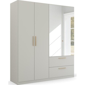 Drehtürenschrank RAUCH Skandi by Quadra Spin Schränke Gr. B/H/T: 181 cm x 210 cm x 54 cm, 4 St., grau (seidengrau) im Landhaus-Stil mit Massivholzgriffen, Schubladen und Spiegel