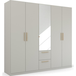 Drehtürenschrank RAUCH Skandi by Quadra Spin Schränke Gr. B/H/T: 226 cm x 210 cm x 54 cm, 5 St., grau (seidengrau) im Landhaus-Stil mit Massivholzgriffen, Schubladen und Spiegel