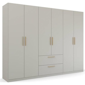 Drehtürenschrank RAUCH Skandi by Quadra Spin Schränke Gr. B/H/T: 271 cm x 210 cm x 54 cm, 6 St., grau (seidengrau) im Landhaus-Stil mit Massivholzgriffen aus Wildeiche, Schubladen