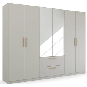 Drehtürenschrank RAUCH Skandi by Quadra Spin Schränke Gr. B/H/T: 271 cm x 210 cm x 54 cm, 6 St., grau (seidengrau) im Landhaus-Stil mit Massivholzgriffen, Schubladen und Spiegel