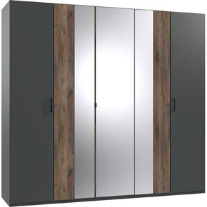 Drehtürenschrank WIMEX Kreta Schränke Gr. B/H/T: 225cm x 208cm x 58cm, 5 St., schwarz (graphit/ flagstaff eiche nachbildung) mit Spiegeltüren, 225cm breit