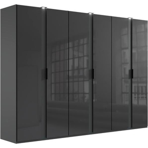 Drehtürenschrank WIMEX Rimini by fresh to go, 200, 250 oder 300cm Breite, 216cm hoch Schränke Gr. B/H/T: 300cm x 216cm x 58cm, 6 St., graift/ glas grey LED Bleuchtung inklusive, mit Glasfronten, Metallgriffen